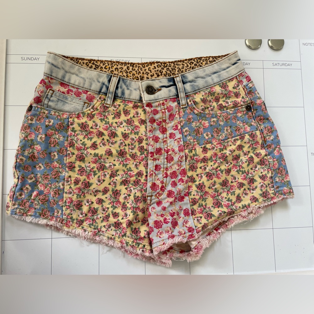 Anthropologie floral patchwork denim shorts